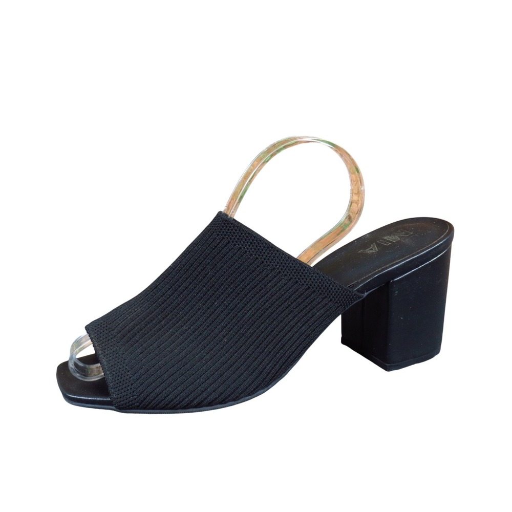 MIA Patina Women Block Heel Mule Sandal Size 8 Dressy Ribbed Knit Black